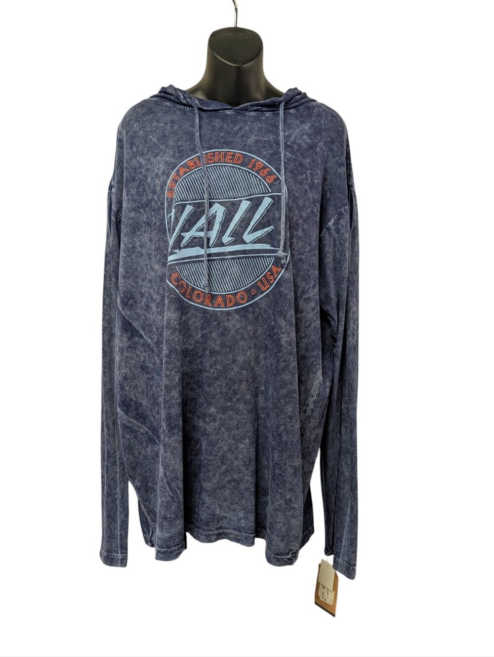 MV Sport Vail Colorado USA Long Sleeve Hoodie Blue Acid Wash Graphic Mens XL NWT